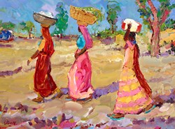 Tribal Women by Jeffrey Pratt - Original Painting on Board sized 32x24 inches. Available from Whitewall Galleries